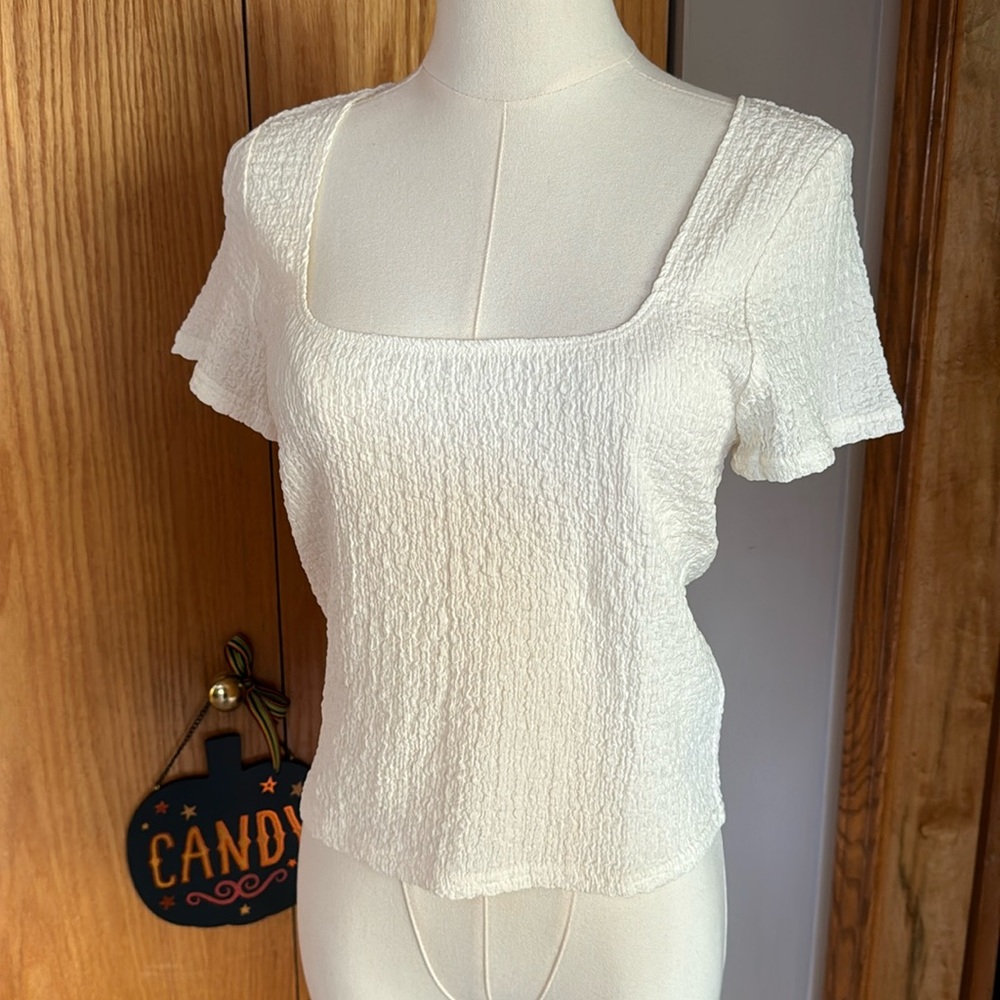 NWT Madewell square neck short sleeve popcorn top. Size large - Picture 2 of 5